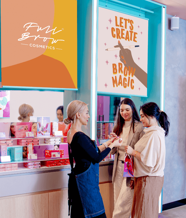 Full Brow Bar store with customers browsing brow products